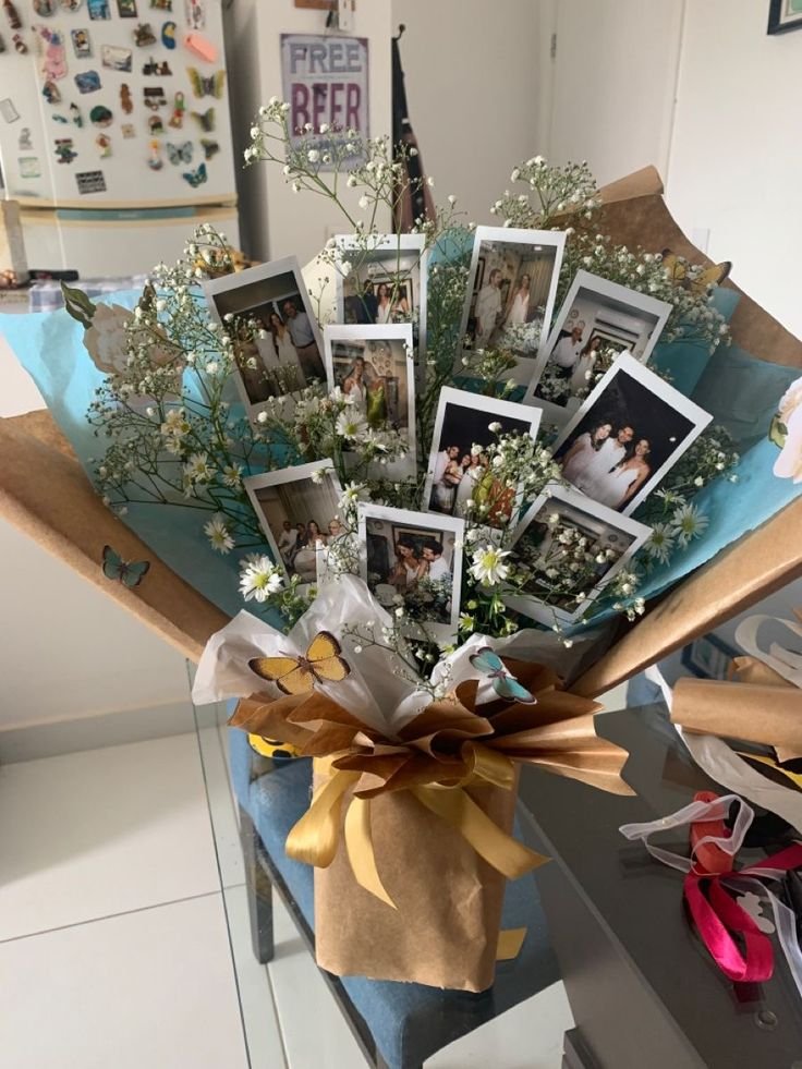 Custom Handmade Photo Bouquet with Dried Flowers & Polaroid Memories